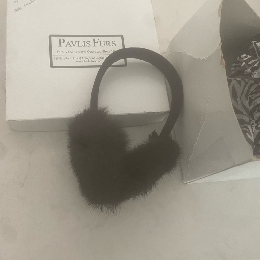 Black Genuine Fur Earmuffs from Pavlis Furs. Never worn.